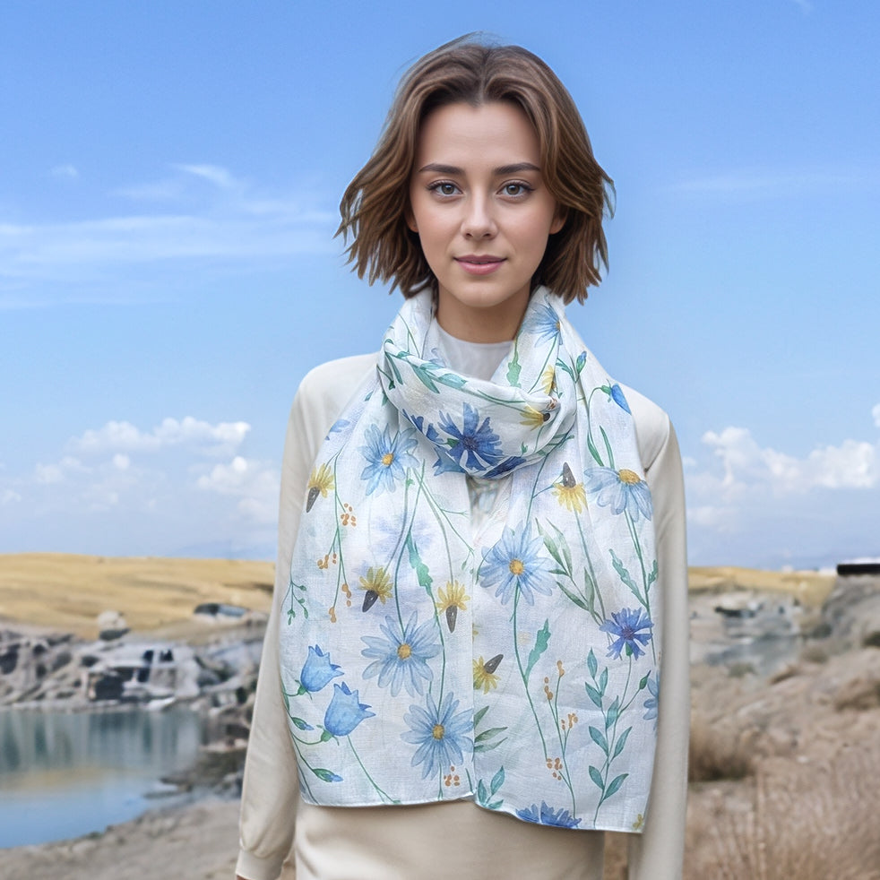 Blue Cornflower Scarf (50x180cm) - Exclusive Design