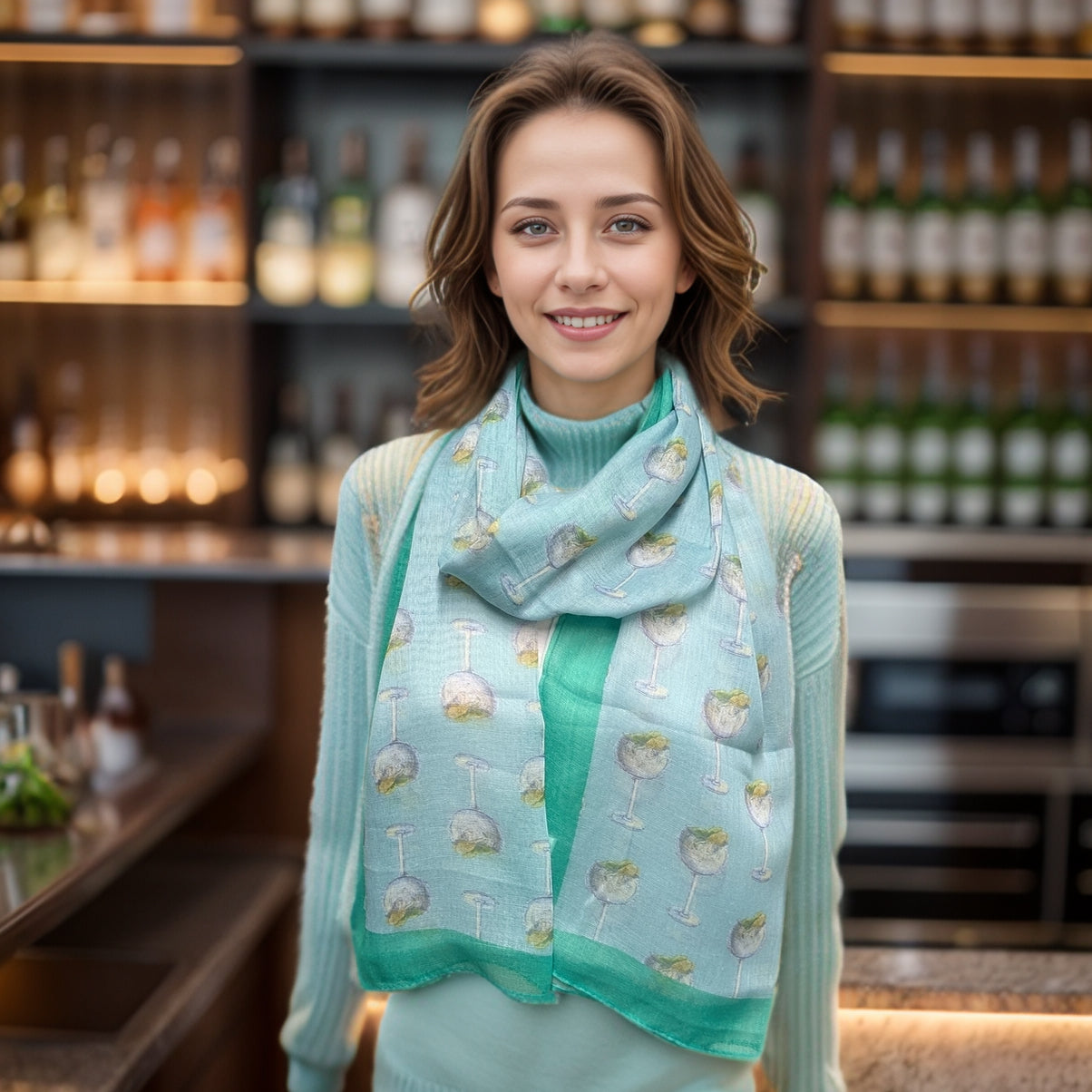 Green Gin & Tonic Scarf (50x180cm) - Exclusive Design