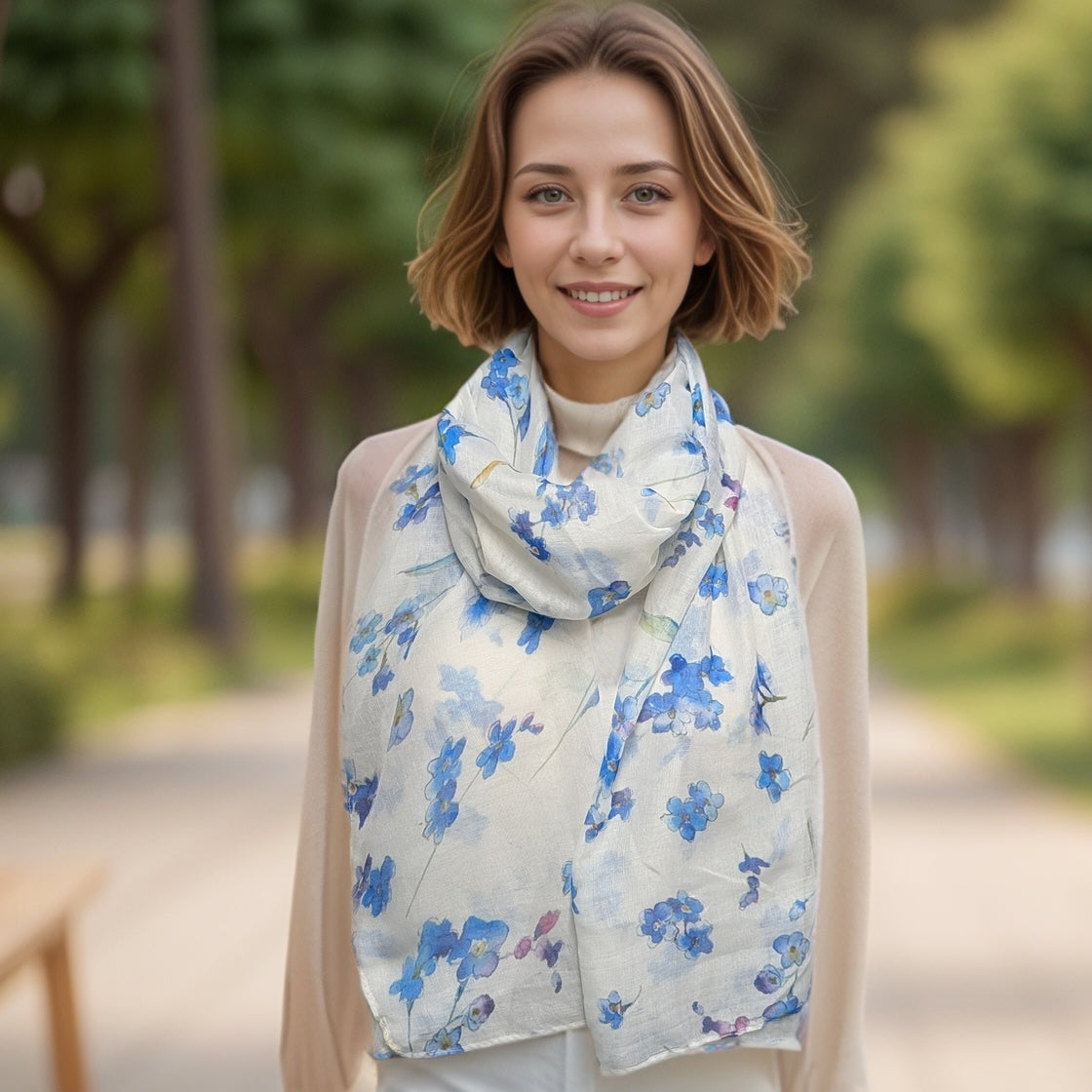 White Forget-Me-Not Scarf (50x180cm) - Exclusive Design