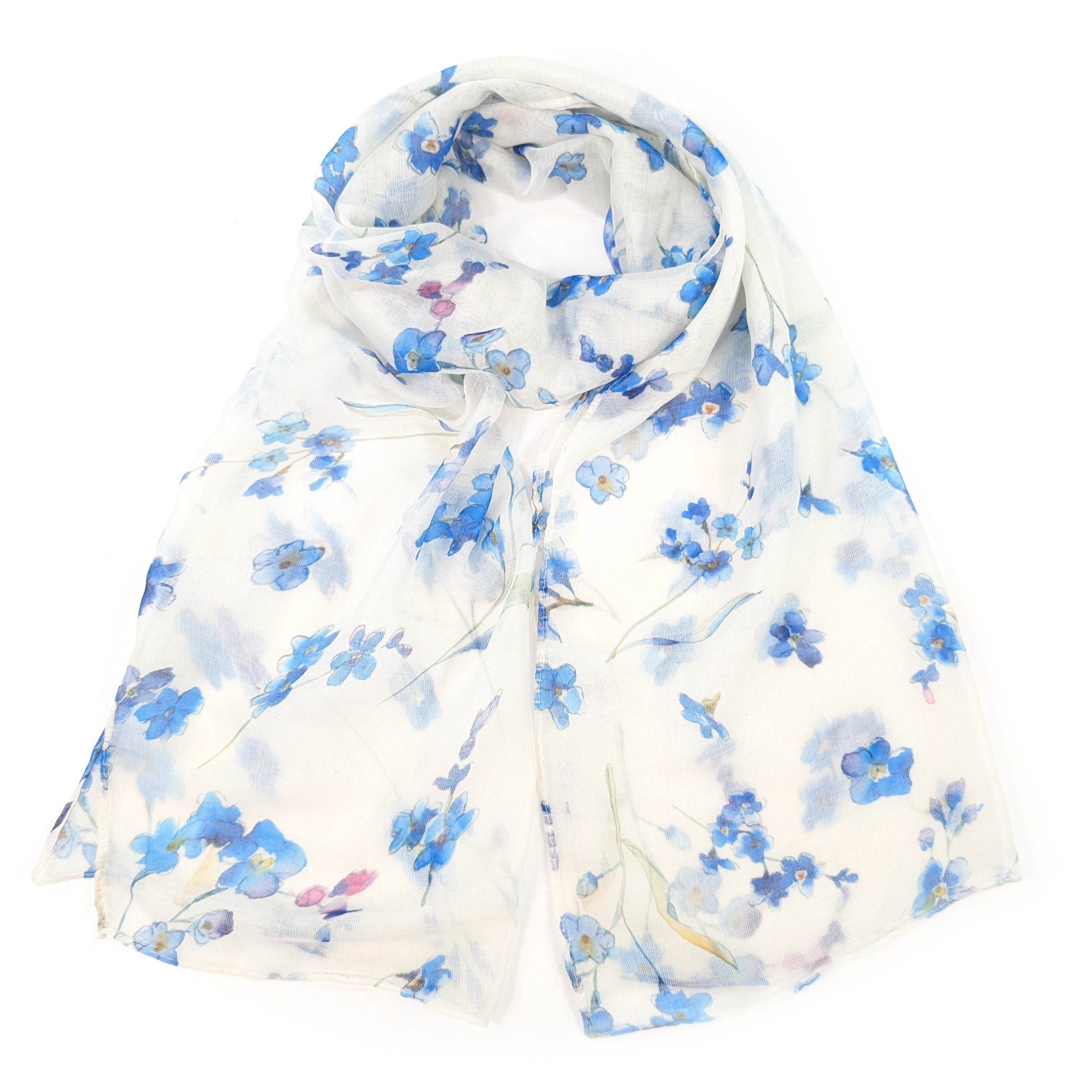 White Forget-Me-Not Scarf (50x180cm) - Exclusive Design