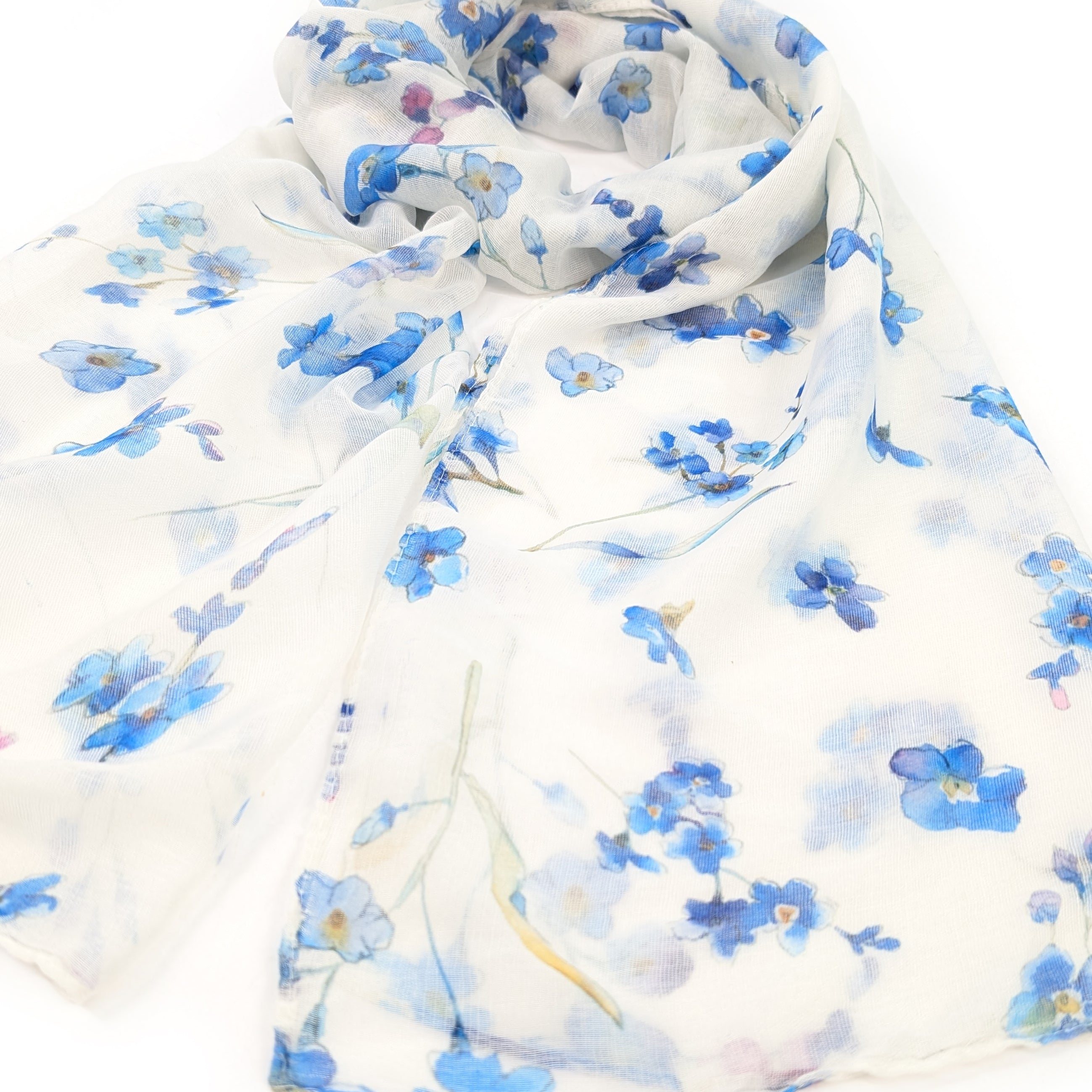 White Forget-Me-Not Scarf (50x180cm) - Exclusive Design