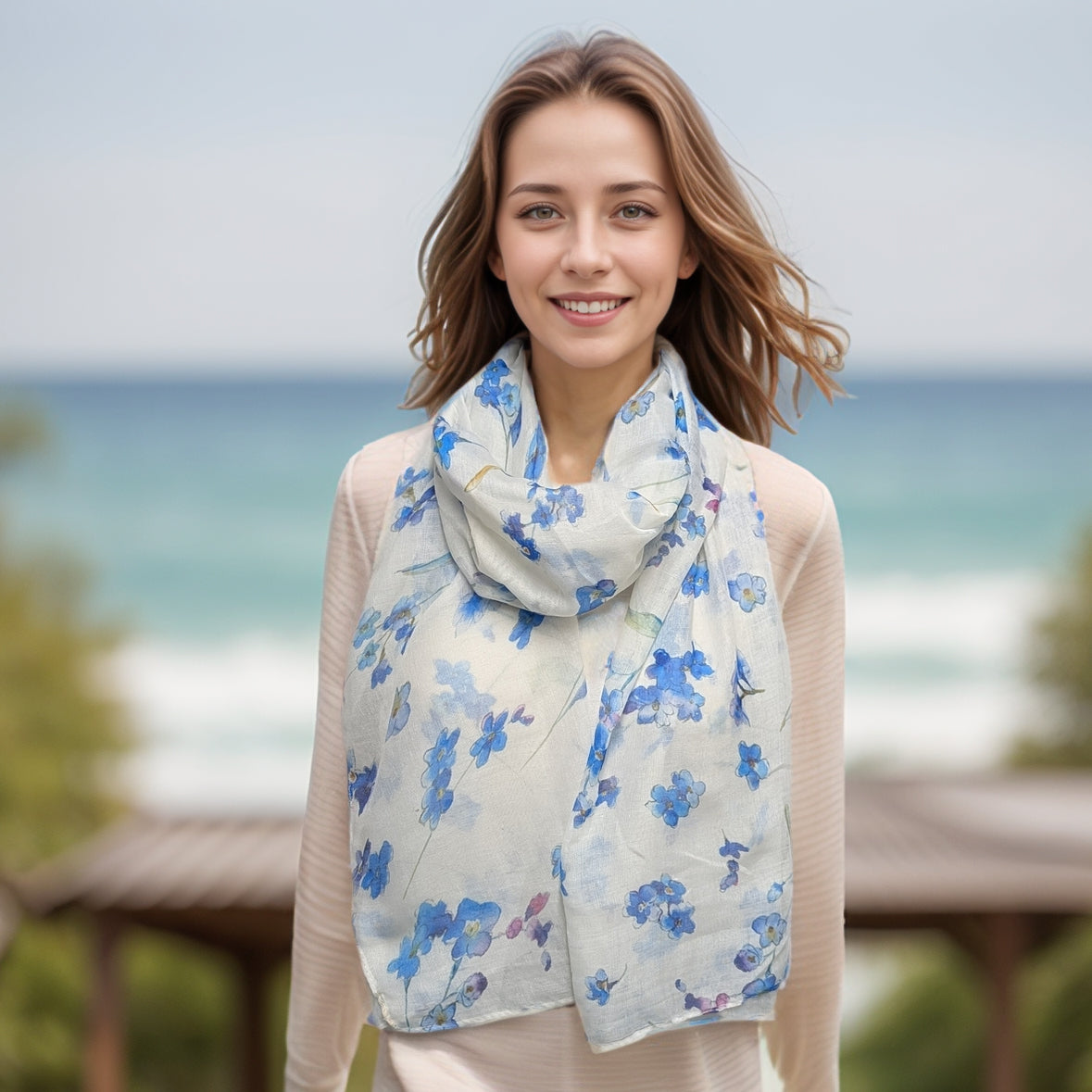 White Forget-Me-Not Scarf (50x180cm) - Exclusive Design