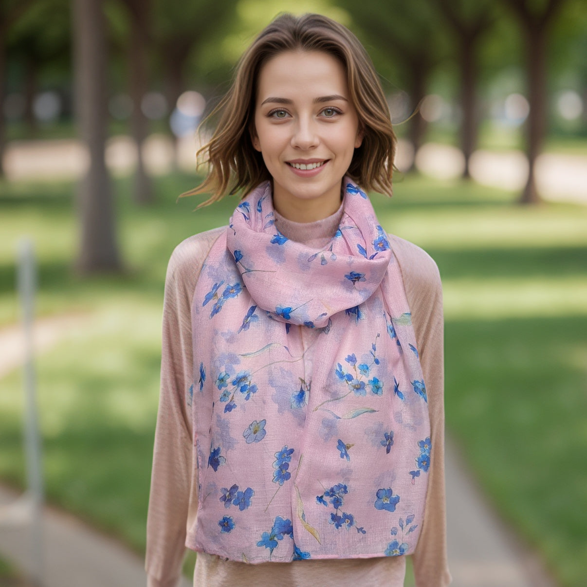 Pink Forget-Me-Not Scarf (50x180cm) - Exclusive Design