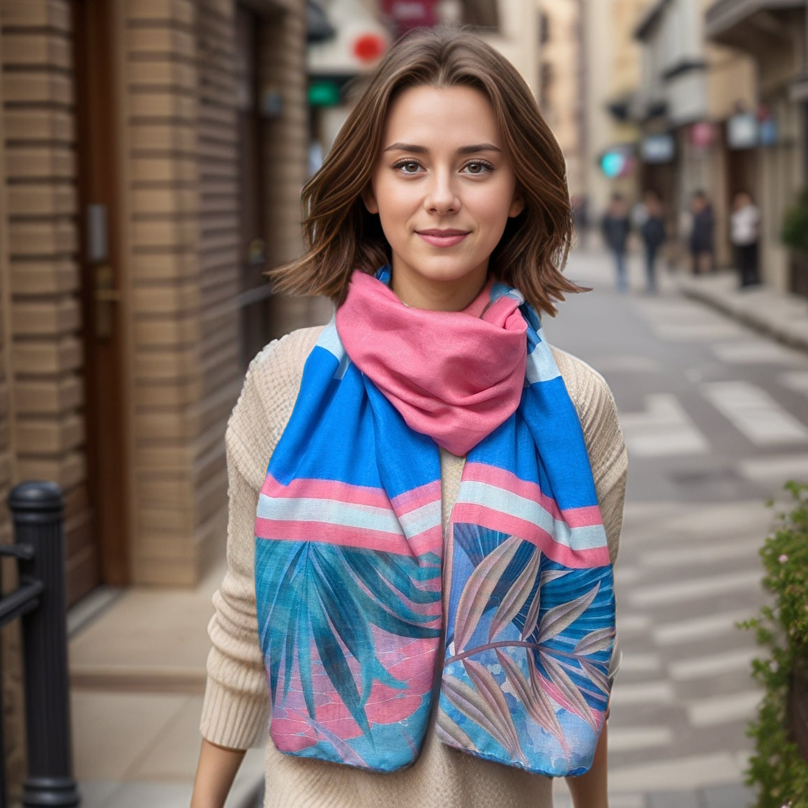 Tropical Block Colour Scarf (50x180cm) - Blue