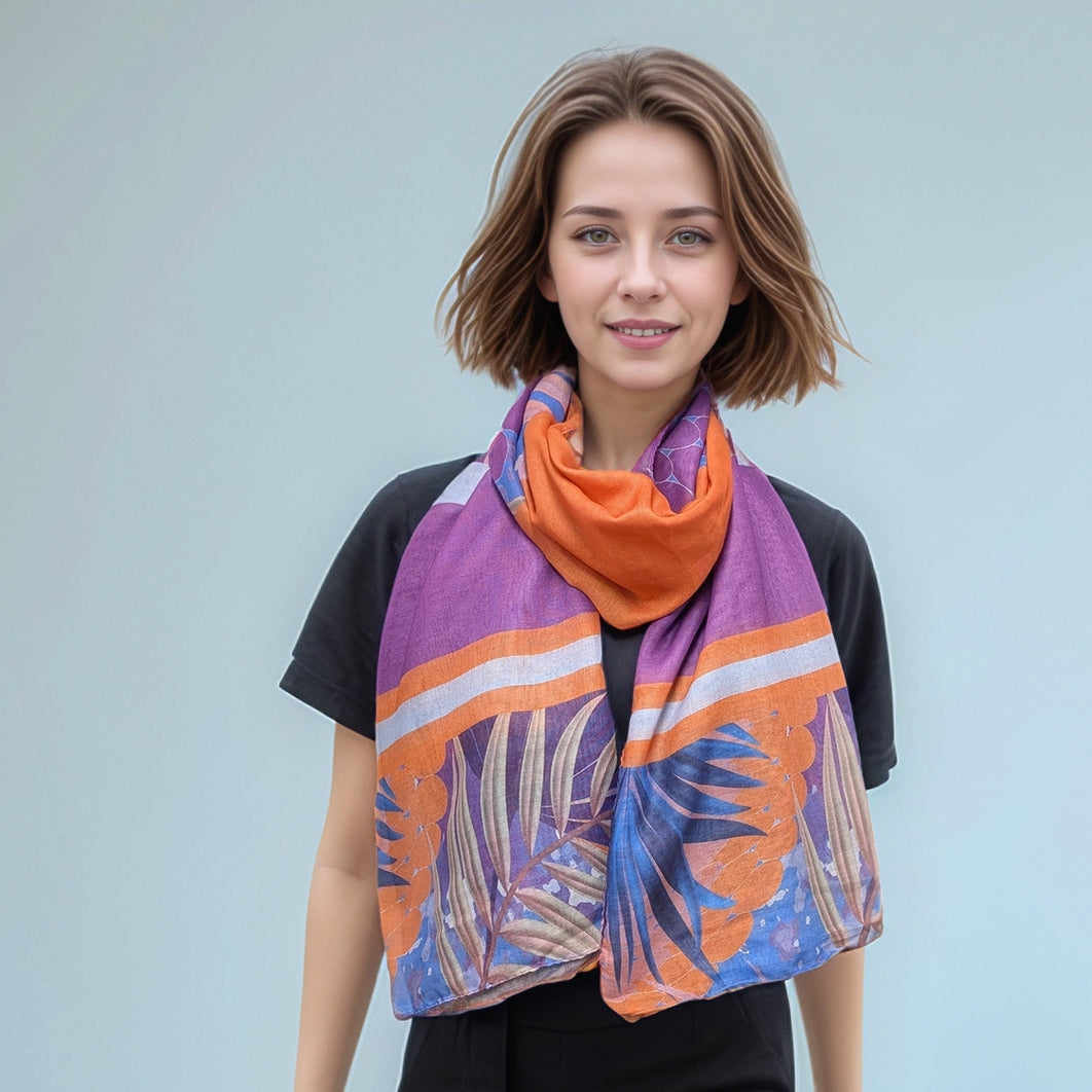 Tropical Block Colour Scarf (50x180cm) - Purple