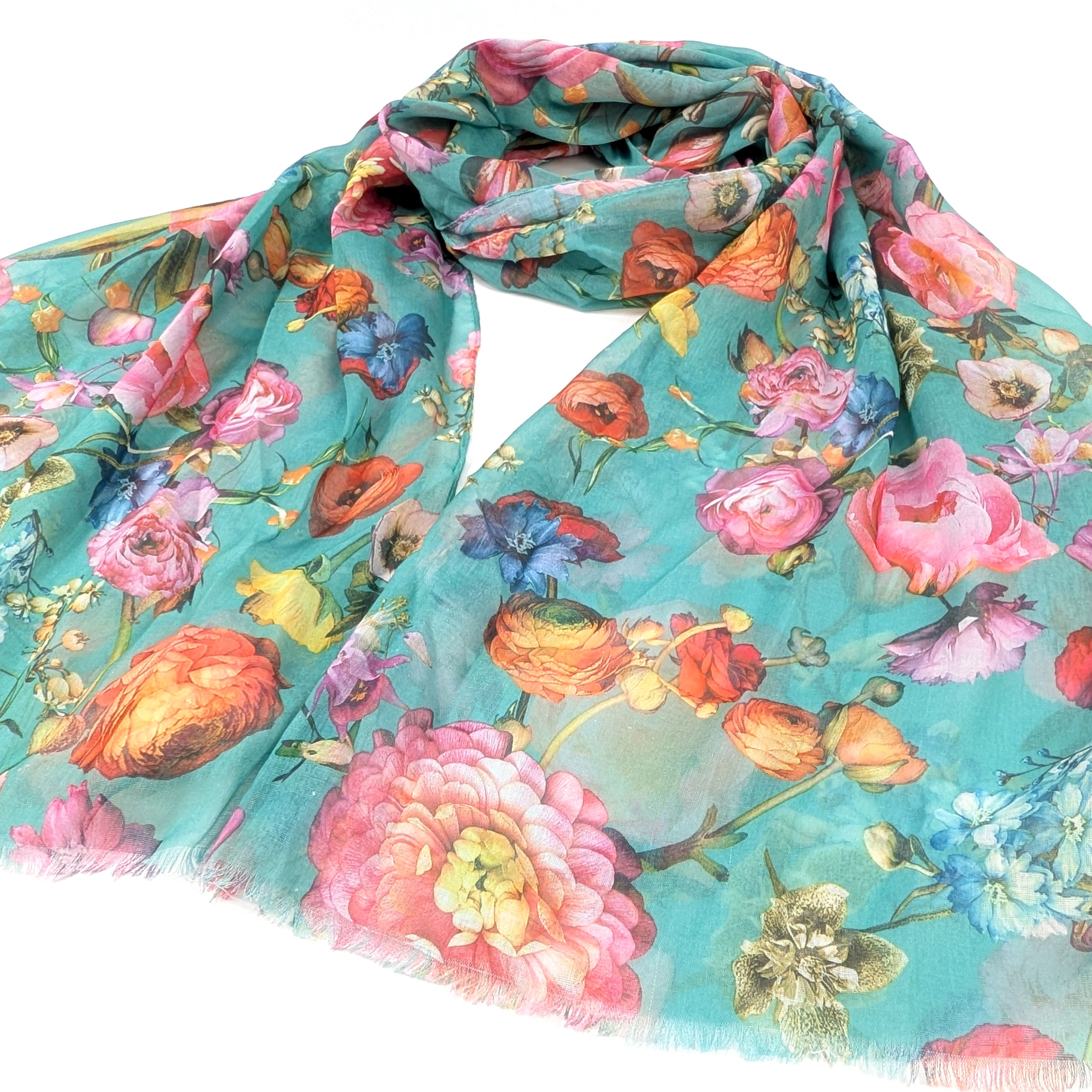 Silky Floral Scarf (70x180cm) - Green