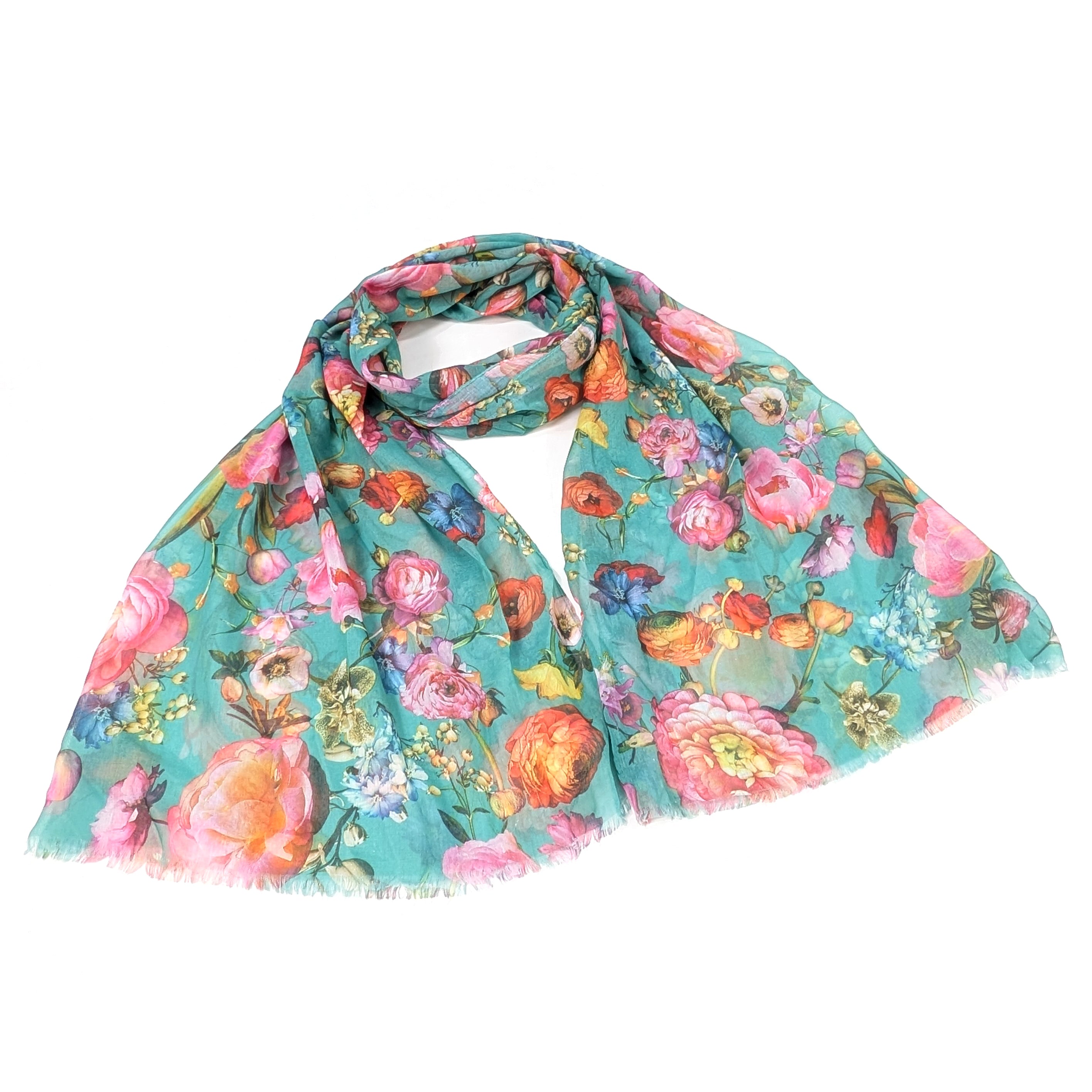 Silky Floral Scarf (70x180cm) - Green