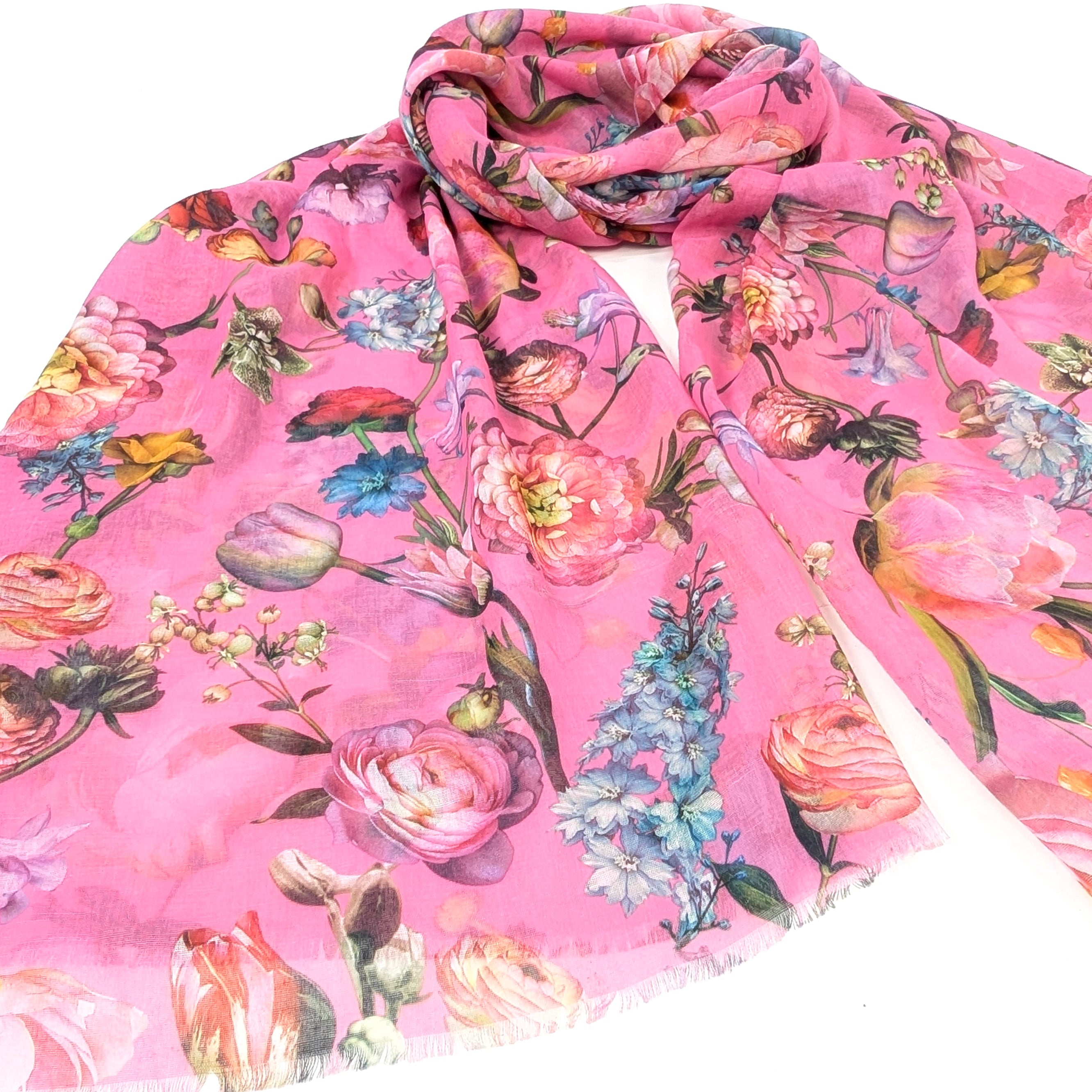 Silky Floral Scarf (70x180cm) - Pink