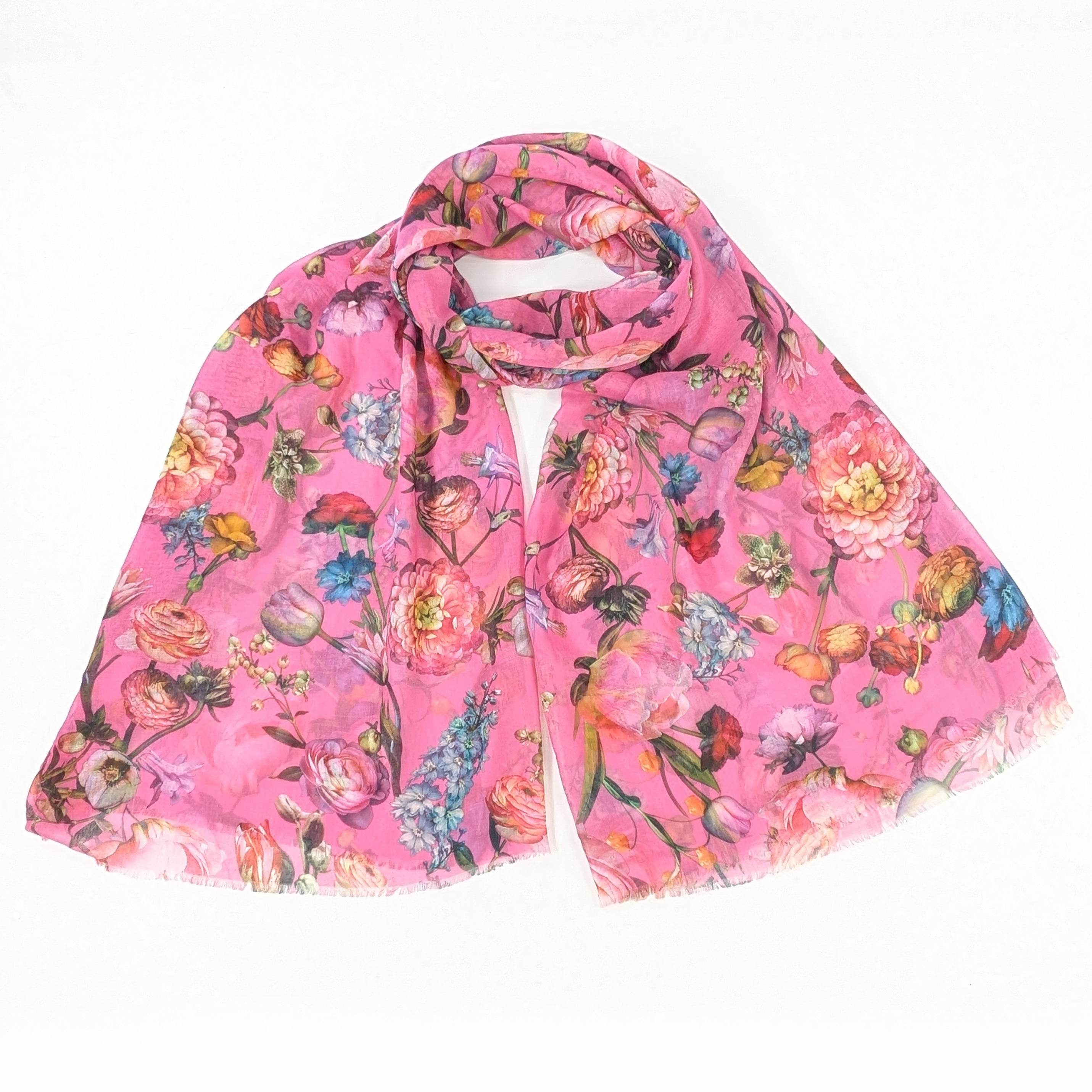 Silky Floral Scarf (70x180cm) - Pink