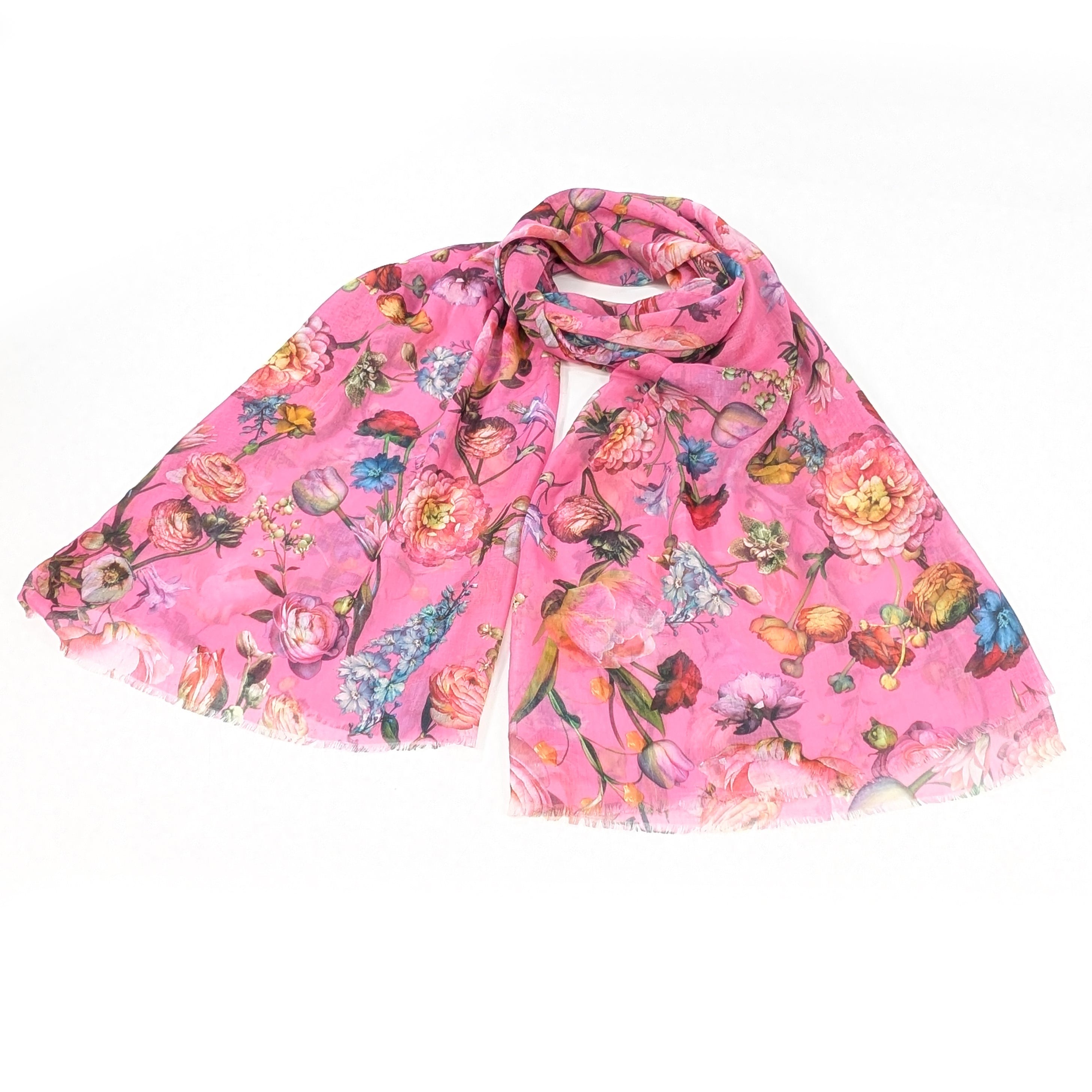 Silky Floral Scarf (70x180cm) - Pink