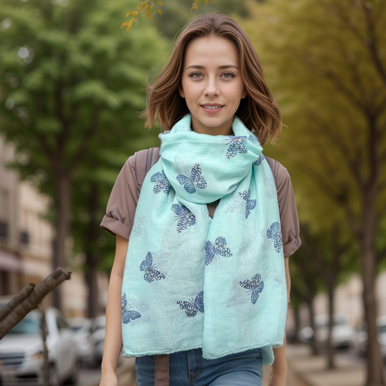 Little Remo - Glitter Butterfly Scarf (70x180cm) - Turquoise