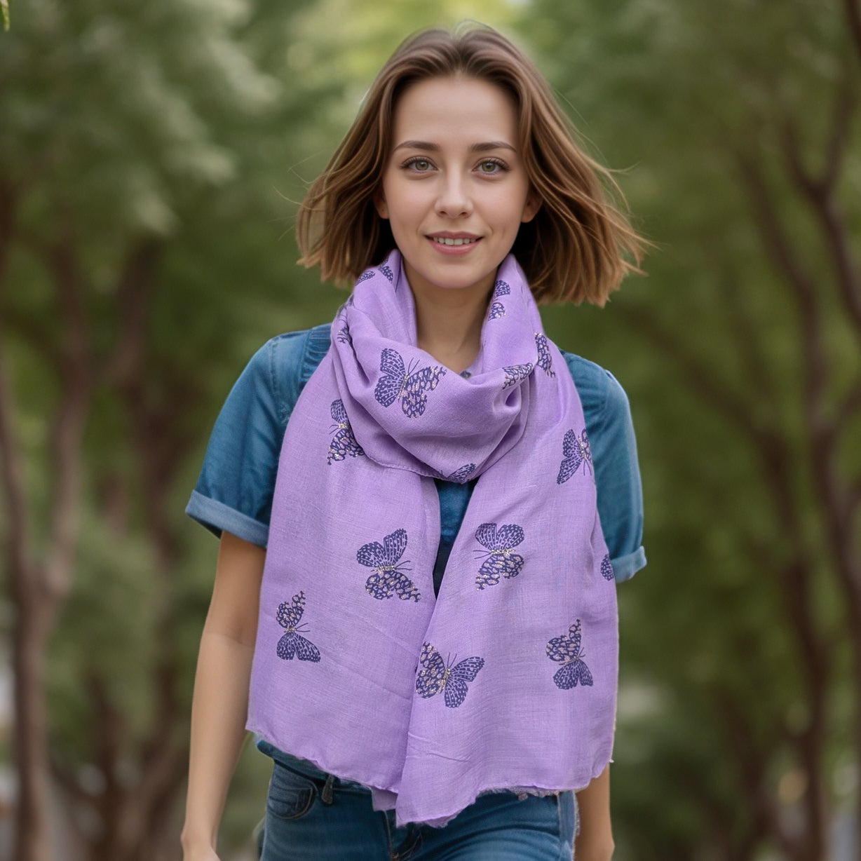 Little Remo - Glitter Butterfly Scarf (70x180cm) - Lilac