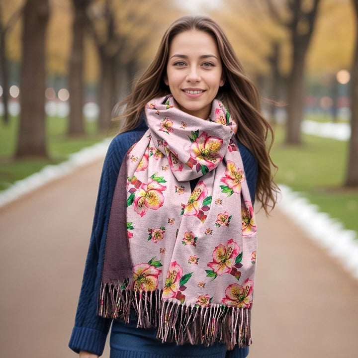 Hellebore Pashmina Style Scarf (70x180cm) - Pink - Exclusive Design