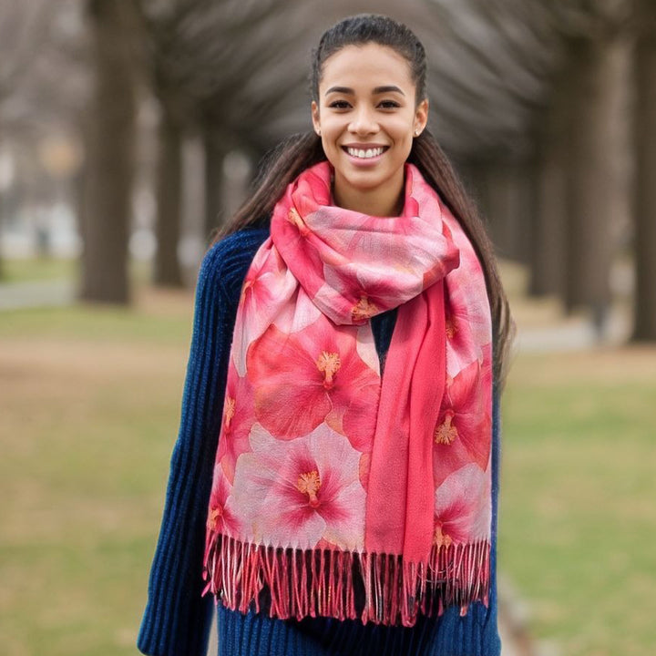 Hibiscus Pashmina Style Scarf (70x180cm) - Exclusive Design
