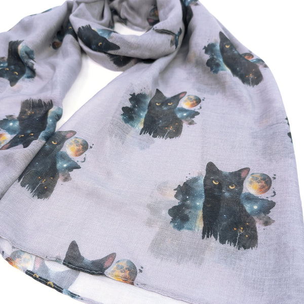 Black Cat & Moon Scarf (70x180cm) - Exclusive Design