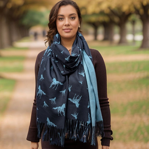 Floral Horse Pashmina Style Scarf (70x180cm) - Exclusive Design