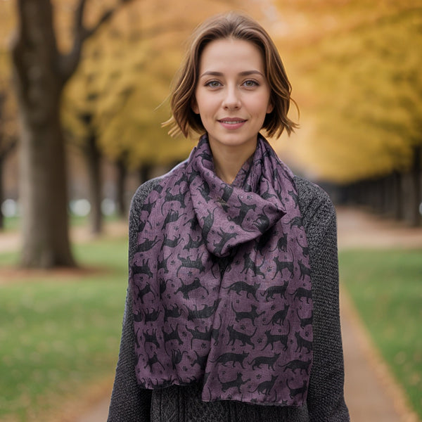 Cat & Paw Scarf - Purple (70x180cm) - Exclusive Design