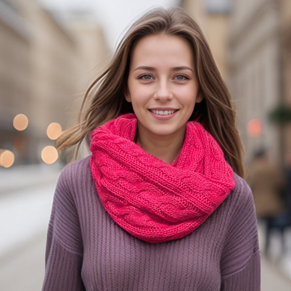 Selat - Cable Knit Double Snood - Dark Pink