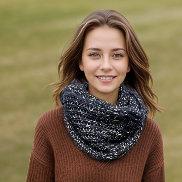 Catur - Knitted Glitter Double Snood - Navy Blue