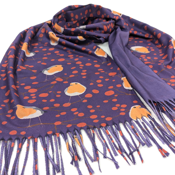 Red Berry Robin Pashmina - Purple (70x180cm) - Exclusive Design