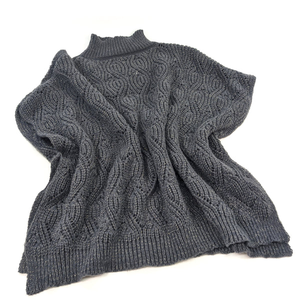 Merbuk - High Neck Jumper Style Poncho - Sparkly Grey
