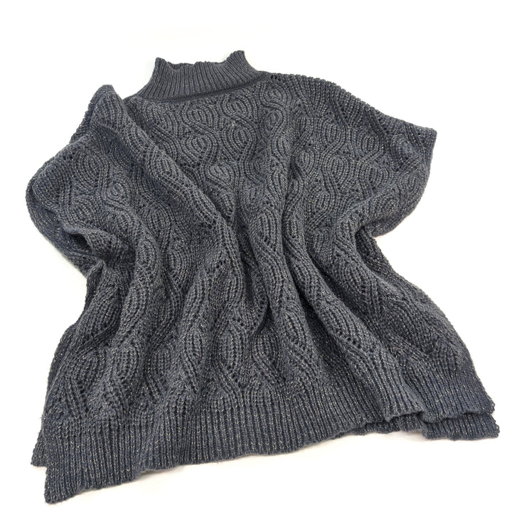 Merbuk - High Neck Jumper Style Poncho - Sparkly Grey