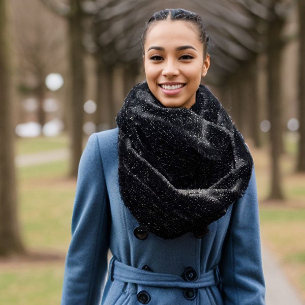 Sparkly Double Faux Fur Snood - Black