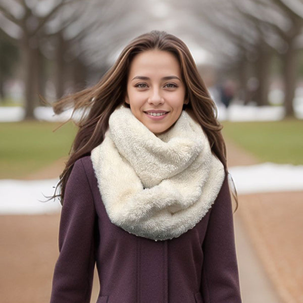 Sparkly Double Faux Fur Snood - White