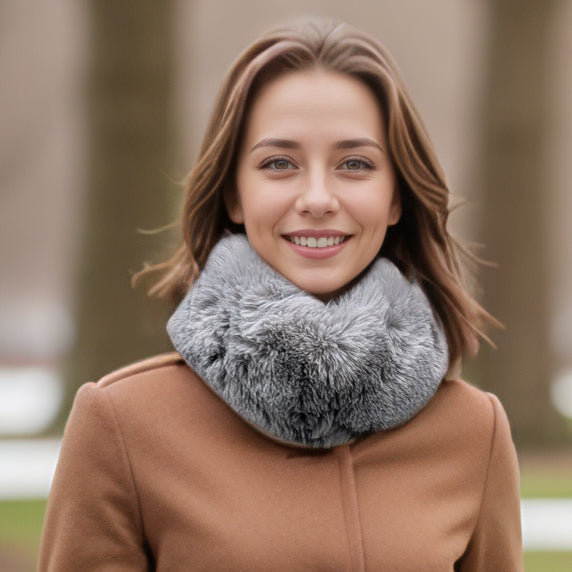 Faux Fur Head Band & Snood - Grey