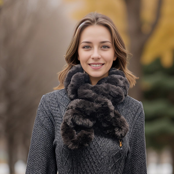 Faux Fur Corkscrew Collar - Dark Brown
