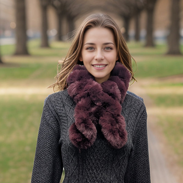 Faux Fur Corkscrew Collar - Dark Red