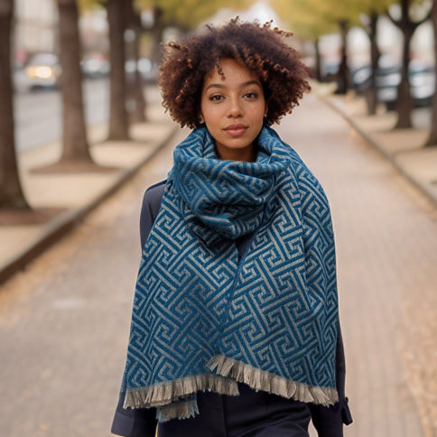 Cekik - Maze Pattern Pashmina Scarf (65x185cm) - Blue