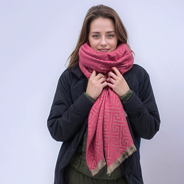 Cekik - Maze Pattern Pashmina Scarf (65x185cm) - Bright Pink