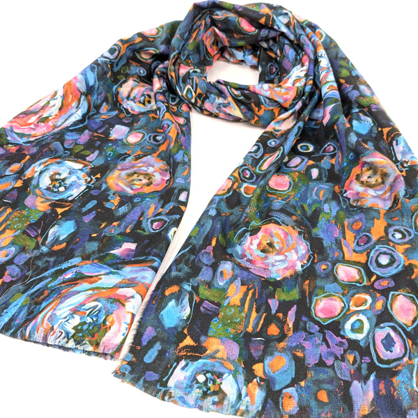 Segara - Abstract Floral Scarf (70x180cm) - Blue