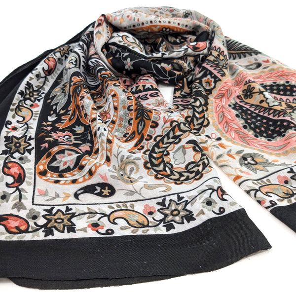 Sawan - Golden Paisley Scarf (80x180cm) - Black