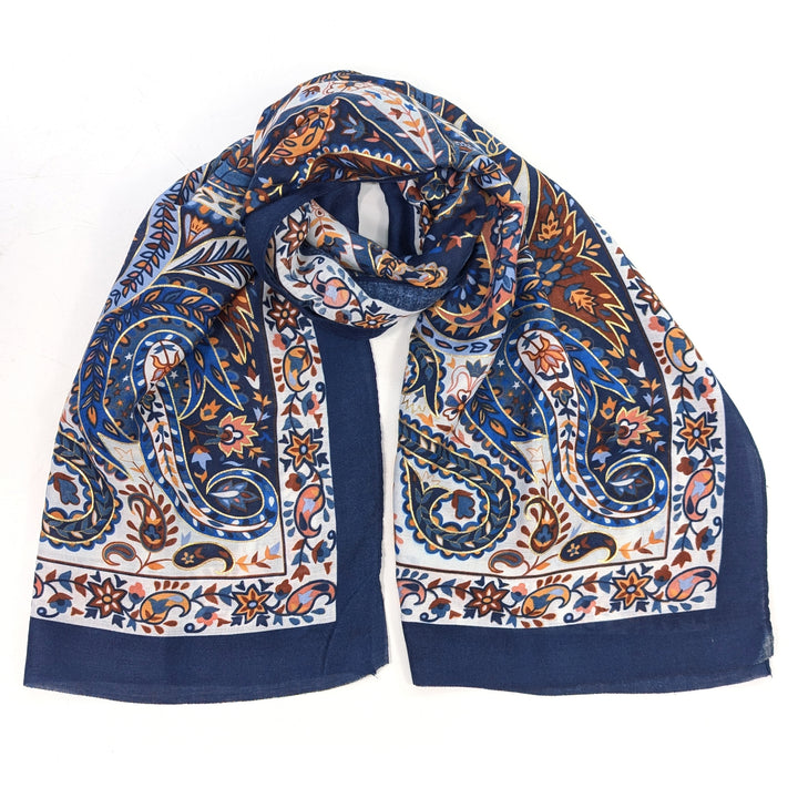 Sawan - Golden Paisley Scarf (80x180cm) - Blue