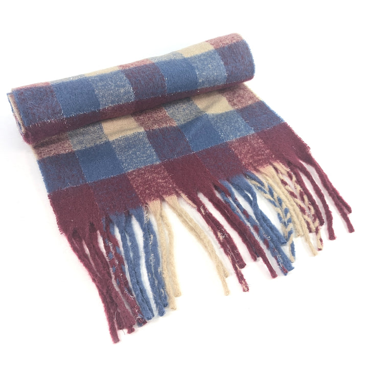 Agung - Super Thick Boxes Scarf (45x180cm) - Maroon/Navy