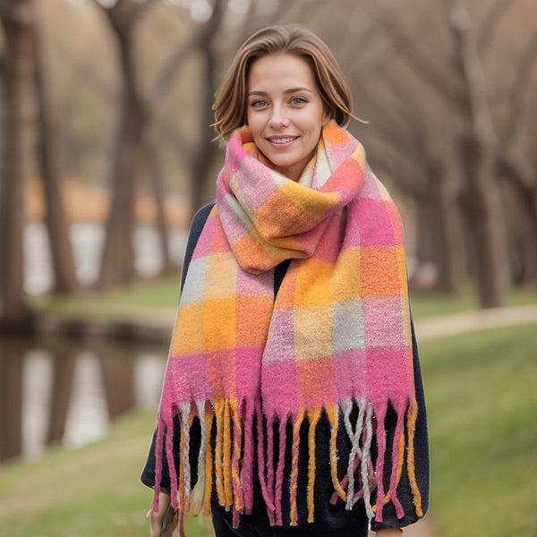 Agung - Super Thick Boxes Scarf (45x180cm) - Pink/Orange