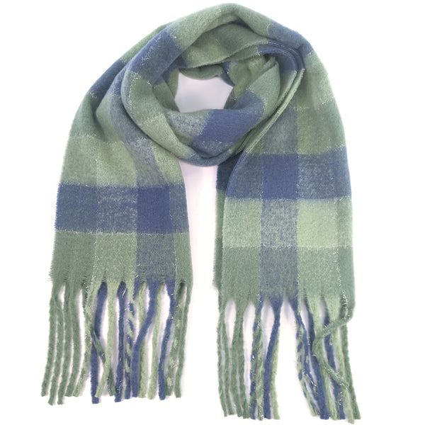 Agung - Super Thick Boxes Scarf (45x180cm) - Sage/Royal Blue