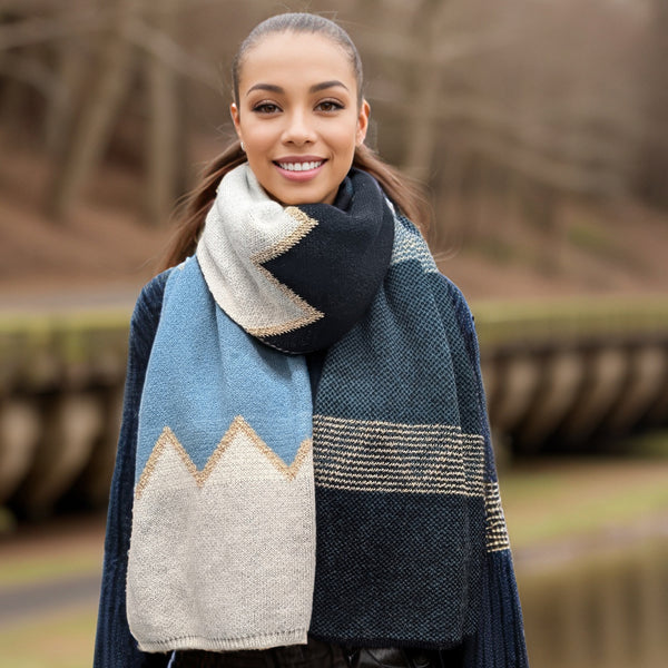Candi - Knitted ZigZag Scarf (55x180cm) - Blues