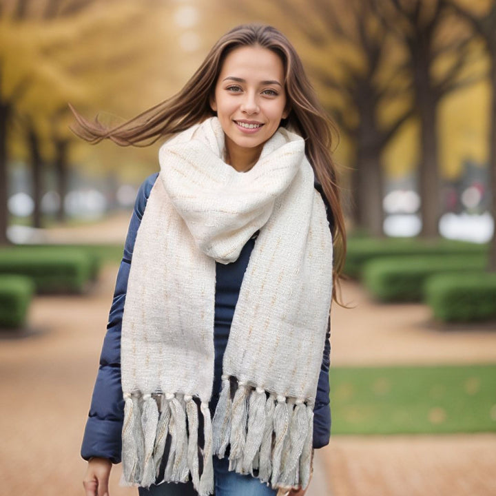 Lipah - Ribbons Knitted Scarf (40x180cm) - Cream