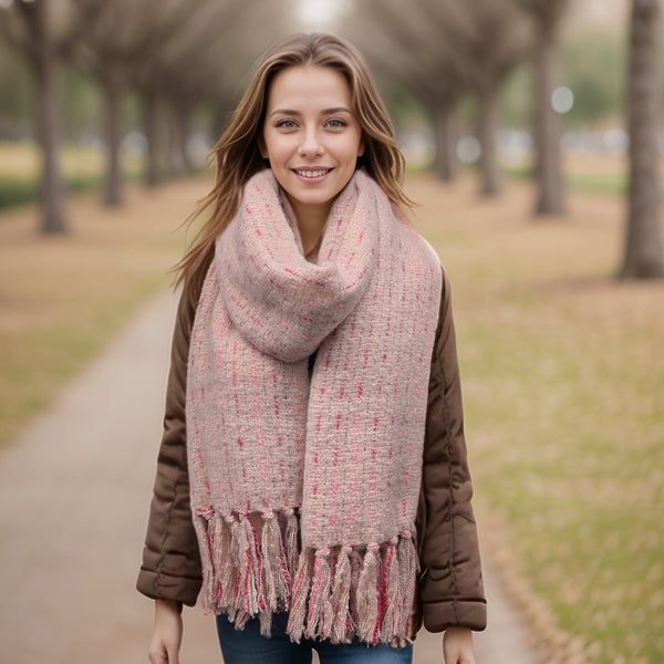Lipah - Ribbons Knitted Scarf (40x180cm) - Pink