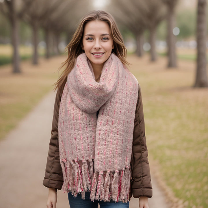 Lipah - Ribbons Knitted Scarf (40x180cm) - Pink