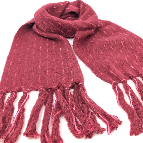Lipah - Ribbons Knitted Scarf (40x180cm) - Red