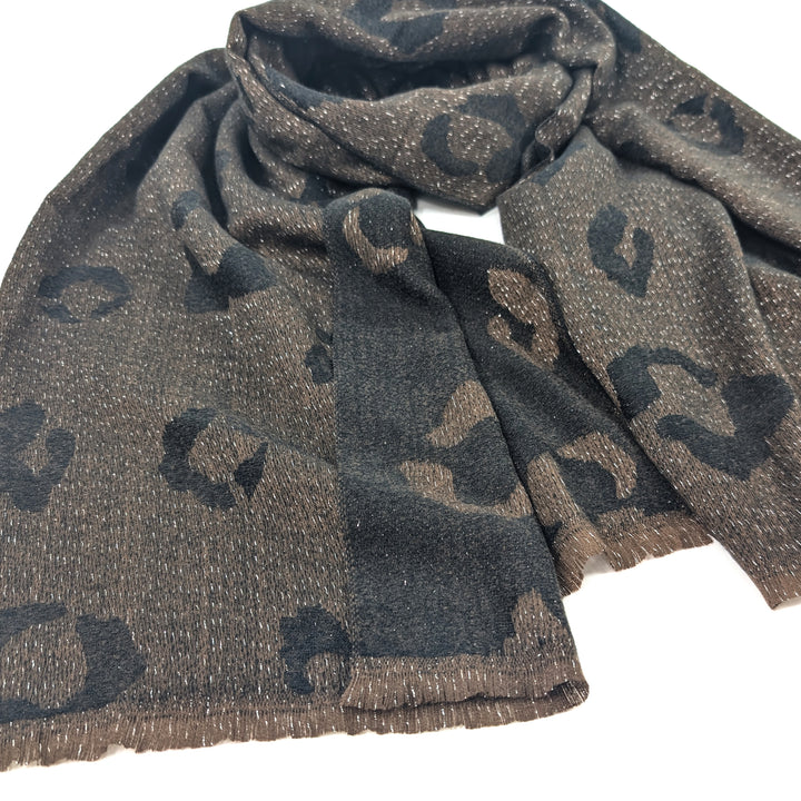 Bukit - Sparkling Animal Print Pashmina Scarf (60x180cm) - Black