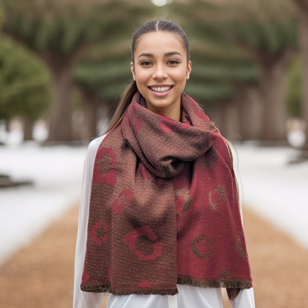 Bukit - Sparkling Animal Print Pashmina Scarf (60x180cm) - Rich Red