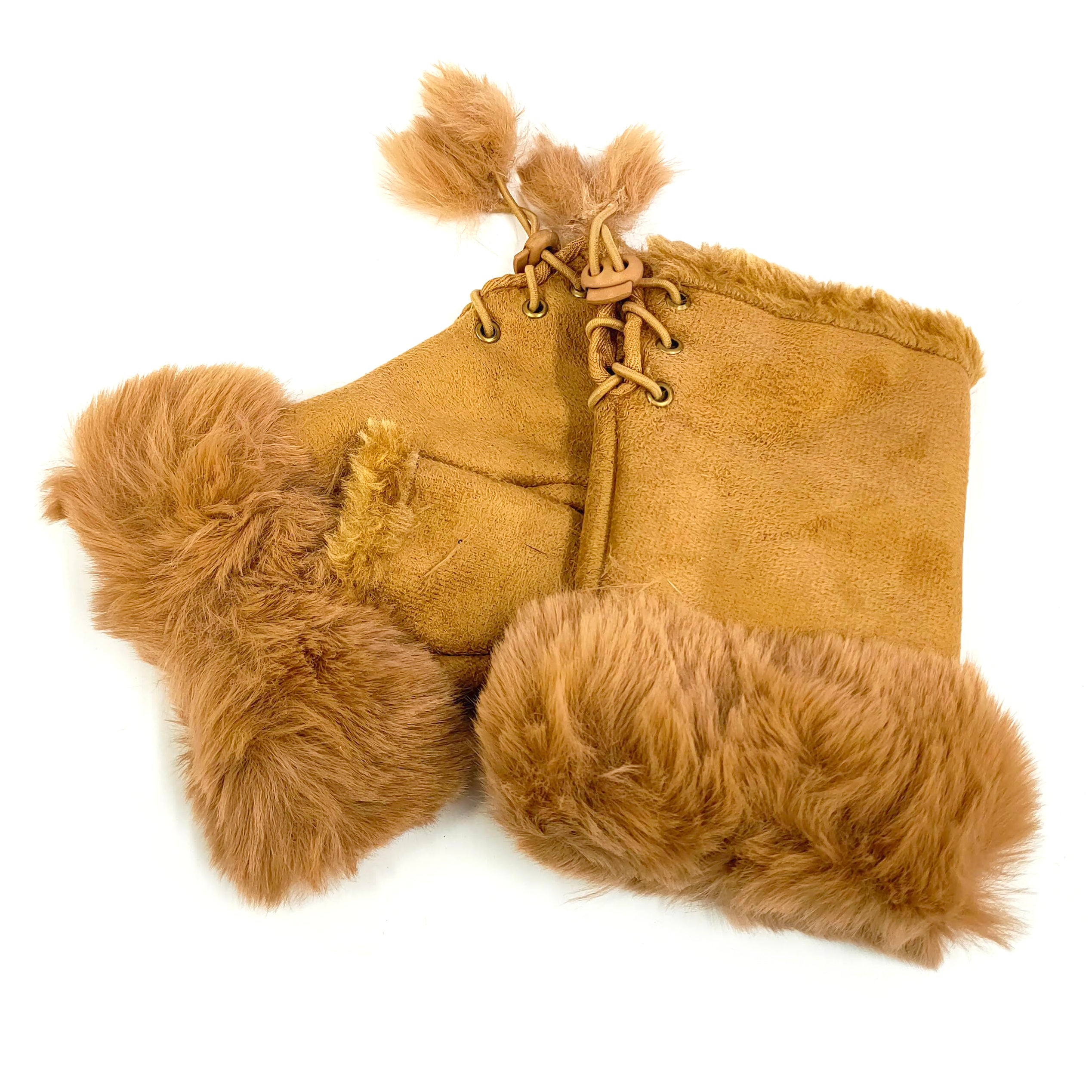 Suede Effect Fingerless Glove - Camel