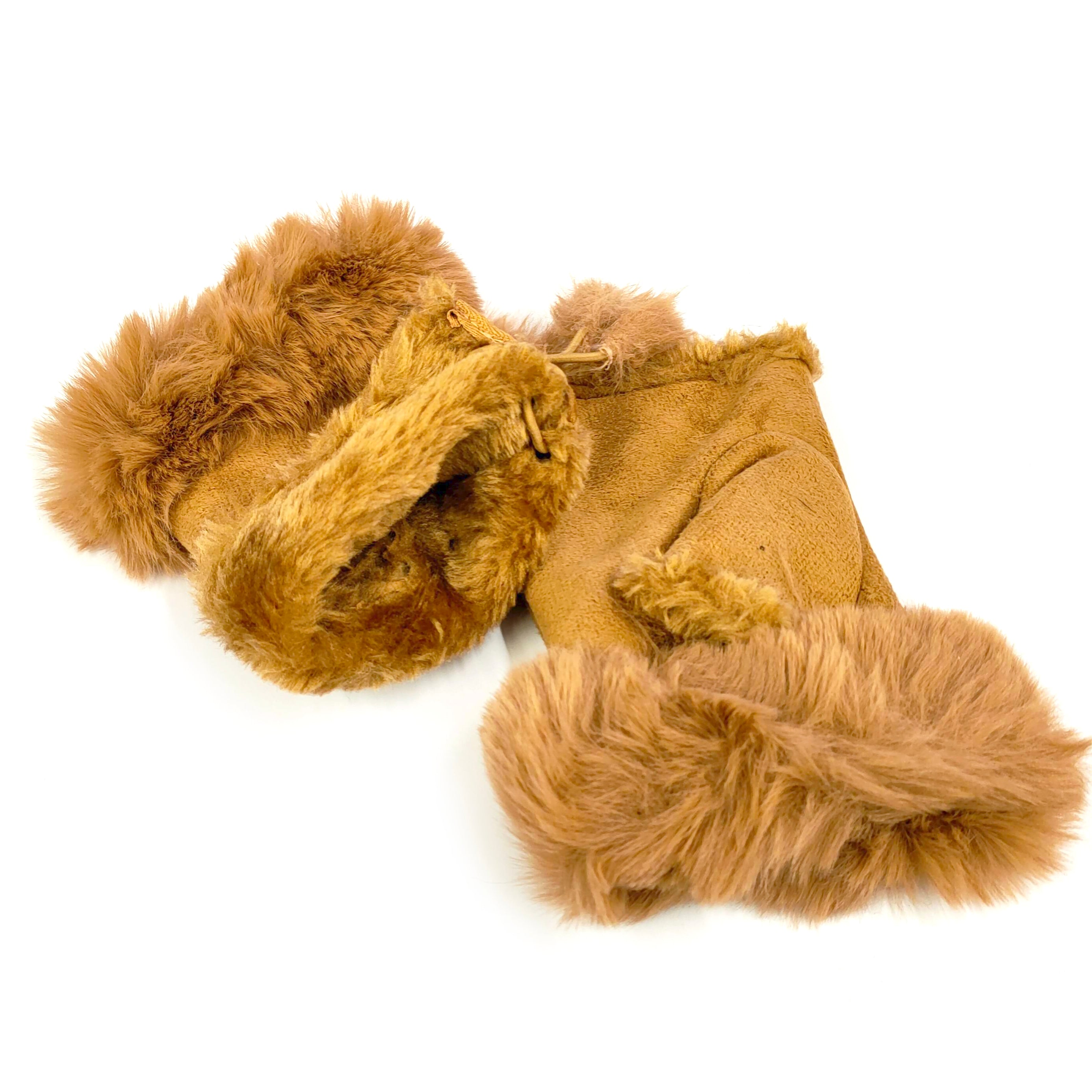 Suede Effect Fingerless Glove - Camel