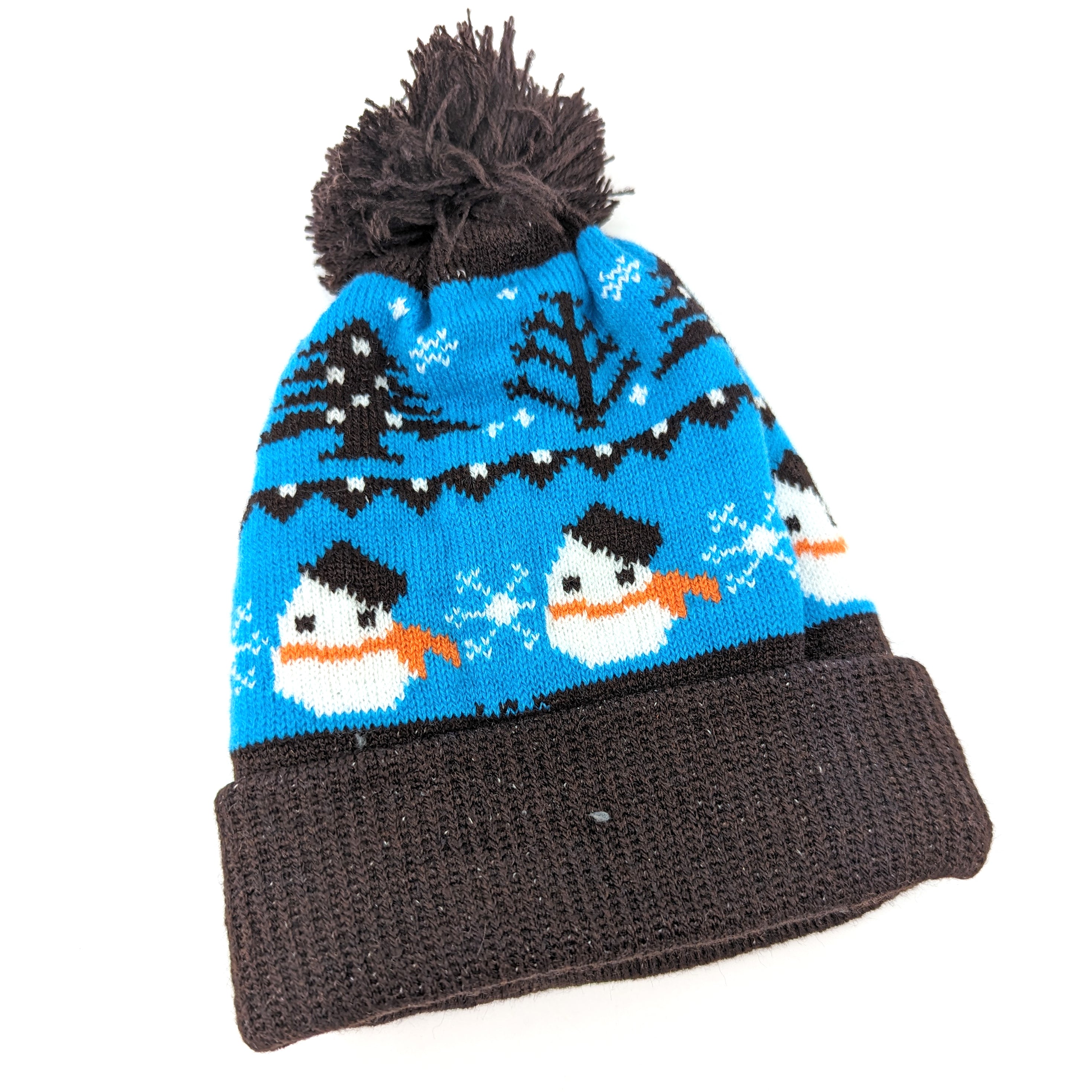 Bonnet de Noël à pompon pour enfants (4-8 ans) - Bonhomme de neige bleu