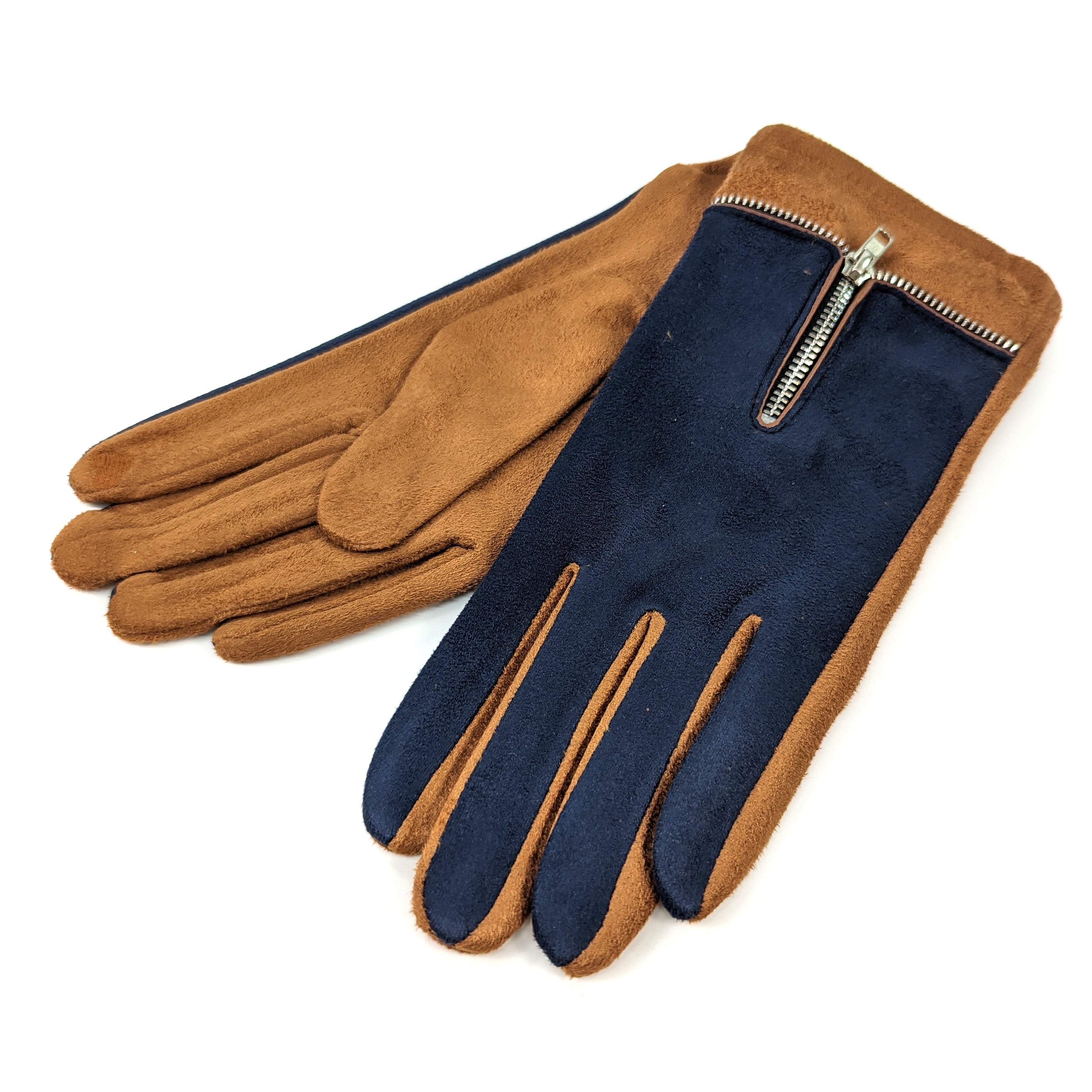 Zip Detail Gloves - Navy Blue
